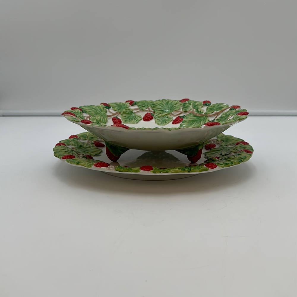 Mottahedeh Footed Berry Strainer Bowl & Underplate Set Italy Vintage